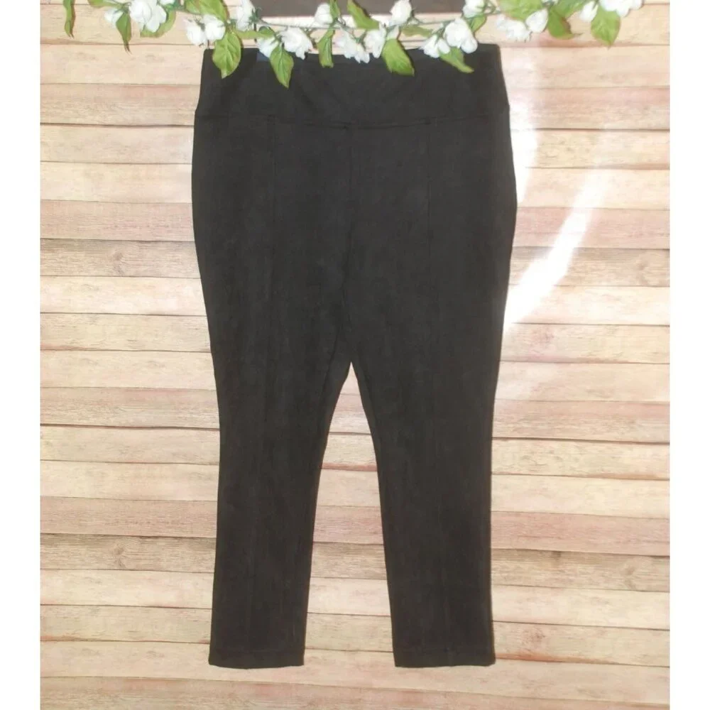 Andrew Marc Ladies Faux Suede Black Pull On Pants Size XL Straight Stretch Soft